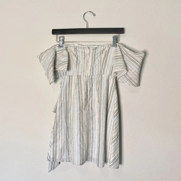 Superdown | Revolve Striped Multicolor Off Shoulder Wrap Mini Dress - Picture 6 of 9